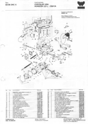 WEBER CARBURETTOR 32/36 DAC 6 CHRYSLER USA HORIZON 2,2 L. - CM/CA diagram