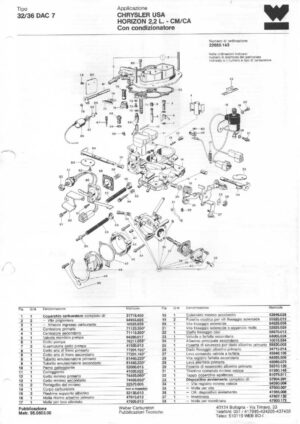 WEBER CARBURETTOR 32/36 DAC 7 CHRYSLER USA HORIZON 2,2 L. - CM/CA diagram