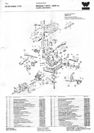 WEBER CARBURETTOR 32/36 DARA 7/101 RENAULT 20TX - 2200 cc. Automatic diagram