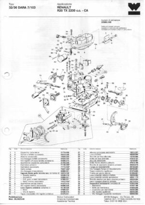 WEBER CARBURETTOR 32/36 DARA 7/103 RENAULT R20 TX 2200 c.c. - CA diagram