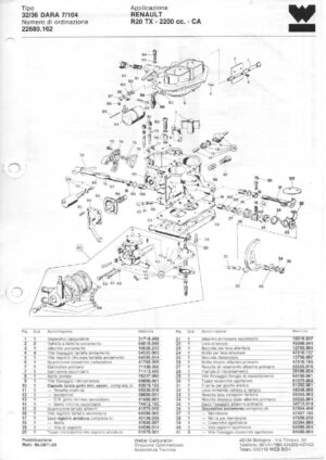 WEBER CARBURETTOR 32/36 DARA 7/104 RENAULT R20 TX - 2200 cc. - CA diagram