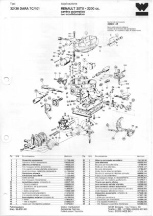 WEBER CARBURETTOR 32/36 DARA 7C/101 RENAULT 20TX - 2200 cc. Automatic diagram
