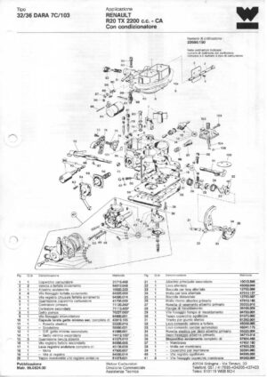 WEBER CARBURETTOR 32/36 DARA 7C/103 RENAULT R20 TX 2200 c.c. - CA diagram