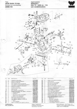 WEBER CARBURETTOR 32/36 DARA 7C/104 RENAULT R20 TX - 2200 cc. - CA diagram