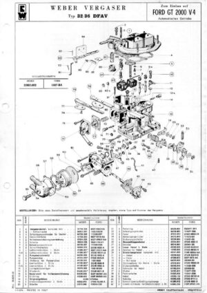 WEBER CARBURETTOR 32/36 DFAV FORD GT 2000 V 4 Automatic diagram