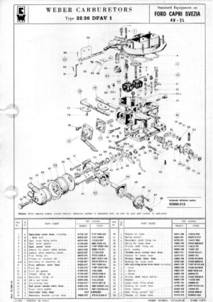 WEBER CARBURETTOR 32/36 DFAV 1 FORD CAPRI SWEDEN 4V - 2L diagram