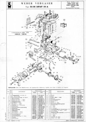 WEBER CARBURETTOR 32/36 DFAV 20 A FORD CAPRI 2000/CORTINA 2000 USA Manual diagram