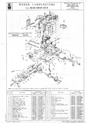 WEBER CARBURETTOR 32/36 DFAV 20 E FORD CAPRI 2000/CORTINA 2000 USA diagram
