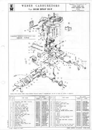 WEBER CARBURETTOR 32/36 DFAV 20 F FORD CAPRI 2000/CORTINA 2000 USA diagram