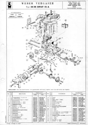 WEBER CARBURETTOR 32/36 DFAV 21 A FORD CAPRI 2000/CORTINA 2000 USA diagram