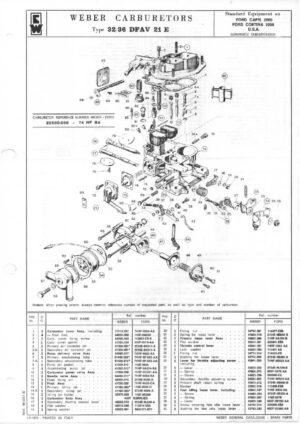 WEBER CARBURETTOR 32/36 DFAV 21 E FORD CAPRI 2000/CORTINA 2000 USA diagram