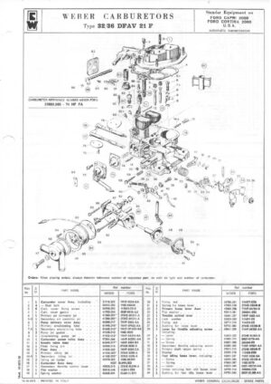 WEBER CARBURETTOR 32/36 DFAV 21 F FORD CAPRI 2000/CORTINA 2000 USA diagram