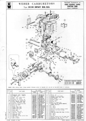 WEBER CARBURETTOR 32/36 DFAV HA/KA  FORD FEDERAL CAPRI 2000/CORTINA 2000 Manual diagram
