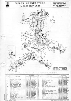 WEBER CARBURETTOR 32/36 DFAV LA/JA FORD CORTINA CAPRI 2.0 OHC AUTOMATIC U.S.A diagram