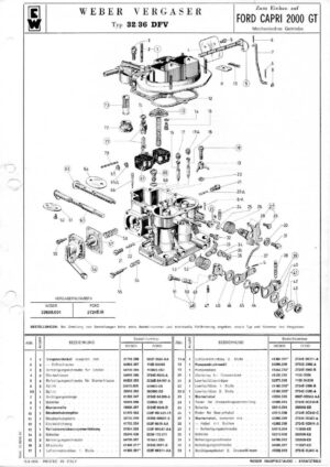 WEBER CARBURETTOR 32/36 DFV FORD CAPRI 2000 GT Manual diagram