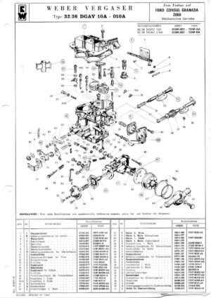 WEBER CARBURETTOR 32/36 DGAV 10A - 010A FORD CONSUL GRANADA 2000 Manual diagram