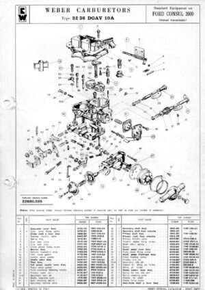 WEBER CARBURETTOR 32/36 DGAV 10A FORD CONSUL 2000 Manual diagram