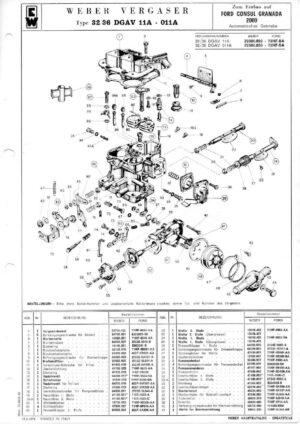 WEBER CARBURETTOR 32/36 DGAV 11A - 011A FORD CONSUL GRANADA 2000 Automatic diagram