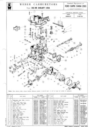 WEBER CARBURETTOR 32/36 DGAV 12A FORD CAPRI/DIANA 2000 Manual diagram