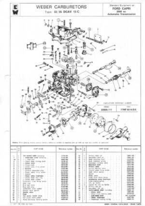 WEBER CARBURETTOR 32/36 DGAV 13 C FORD CAPRI 2000 cc. Automatic diagram
