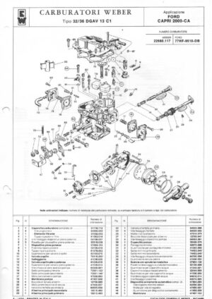 WEBER CARBURETTOR 32/36 DGAV 13 C1 FORD CAPRI 2000 - CA diagram