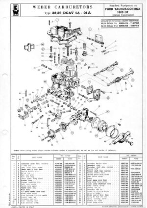 WEBER CARBURETTOR 32/36 DGAV 1A - 01A FORD TAURUS-CORTINA 1600 GT Manual diagram