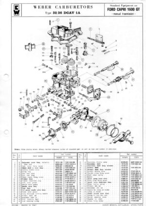 WEBER CARBURETTOR 32/36 DGAV 1A FORD CAPRI 1600 GT Manual diagram