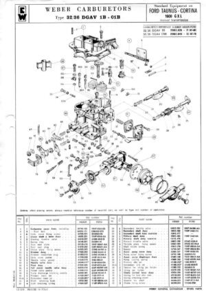 WEBER CARBURETTOR 32/36 DGAV 1B - 01B FORD TAUNUS - CORTINA 1600 G X L Manual diagram
