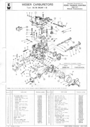 WEBER CARBURETTOR 32/36 DGAV 1 D FORD TAUNUS/CORTINA 1600 G.T. Manual diagram