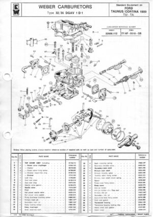 WEBER CARBURETTOR 32/36 DGAV 1 D 1 FORD TAUNUS/CORTINA 1600 TM-TA diagram
