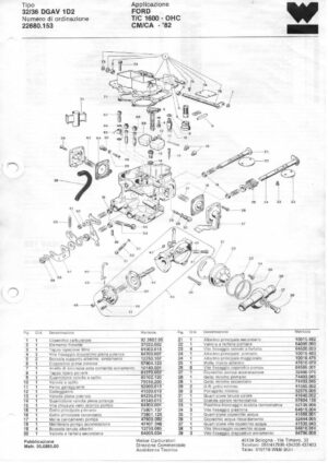 WEBER CARBURETTOR 32/36 DGAV 1 D2 FORD T/CO 1600 OHC CM/CA diagram