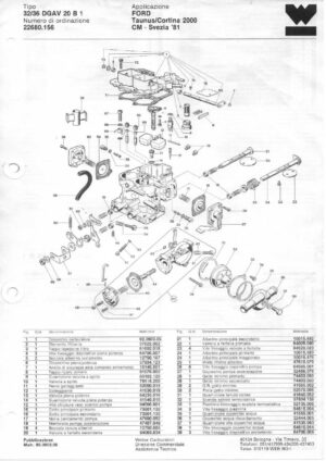 WEBER CARBURETTOR 32/36 DGAV 20 B 1 FORD Taunus/Cortina 2000 CM - Sweden '81 diagram