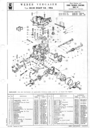 WEBER CARBURETTOR 32/36 DGAV 2A - 02A FORD TAUNUS/CORTINA 1600 GT Automatic diagram