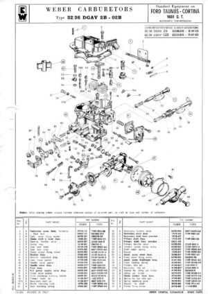 WEBER CARBURETTOR 32/36 DGAV 2B - 02B FORD TAUNUS - CORTINA 1600 GT Automatic diagram