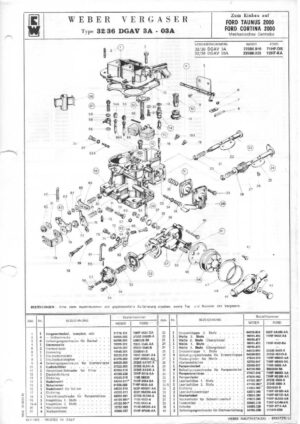 WEBER CARBURETTOR 32/36 DGAV 3A - 03A FORD TAUNUS/CORTINA 2000 Manual diagram
