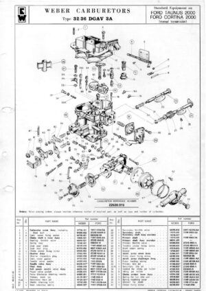 WEBER CARBURETTOR 32/36 DGAV 3A FORD TAUNUS/CORTINA 2000 Manual diagram