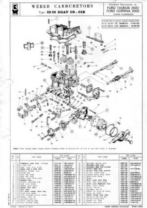 WEBER CARBURETTOR 32/36 DGAV 3B - 03B FORD TAUNUS/CORTINA 2000 Manual diagram