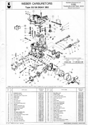 WEBER CARBURETTOR 32/36 DGAV 3B2 FORD TAUNUS/CORTINA 2000 Manual diagram