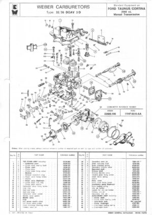 WEBER CARBURETTOR 32/36 DGAV 3D FORD TAUNUS/CORTINA 2000 Manual diagram