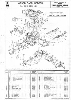 WEBER CARBURETTOR 32/36 DGAV 3 D 1 FORD TAUNUS/CORTINA/GRANADA 2000 - TM diagram