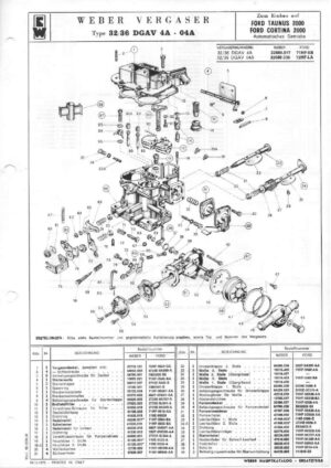 WEBER CARBURETTOR 32/36 DGAV 4A - 04A FORD TAUNUS/CORTINA 2000 Automatic diagram
