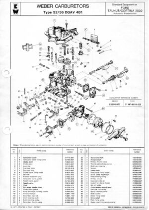 WEBER CARBURETTOR 32/36 DGAV 4B1 FORD TAUNUS/CORTINA 2000 Automatic diagram