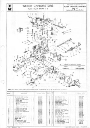 WEBER CARBURETTOR 32/36 DGAV 4D FORD TAUNUS/CORTINA 2000 cc. Automatic diagram