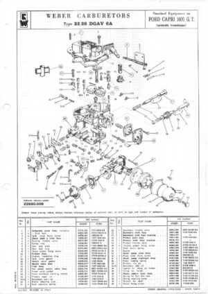 WEBER CARBURETTOR 32/36 DGAV 6A FORD CAPRI 1600 G.T. Automatic diagram
