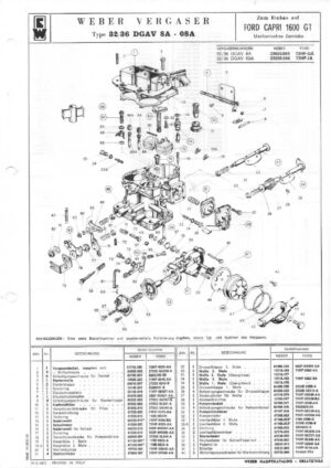 WEBER CARBURETTOR 32/36 DGAV 8A - 08A FORD CAPRI 1600 GT Manual diagram