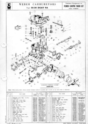WEBER CARBURETTOR 32/36 DGAV 8A FORD CAPRI 1600 GT Manual diagram