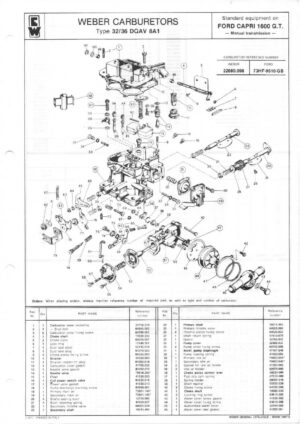WEBER CARBURETTOR 32/36 DGAV 8A1 FORD CAPRI 1600 GT Manual diagram