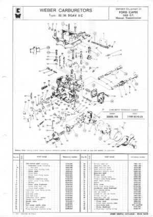 WEBER CARBURETTOR 32/36 DGAV 8 C FORD CAPRI 1600 GT Manual diagram