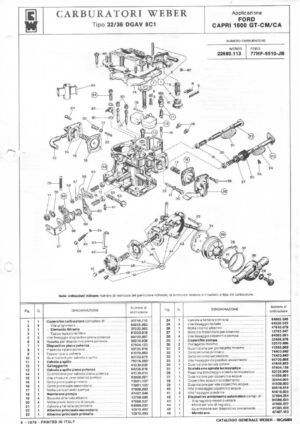 WEBER CARBURETTOR 32/36 DGAV 8C1 FORD CAPRI 1600 GT-CM/CA diagram