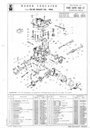 WEBER CARBURETTOR 32/36 DGAV 9A - 09A FORD CAPRI 1600 GT Automatic diagram